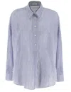 Brunello Cucinelli Classic Striped Long-sleeved Shirt With Polished Details In Blue