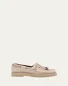 Brunello Cucinelli Classic Suede Boat Loafers In Dark Beige