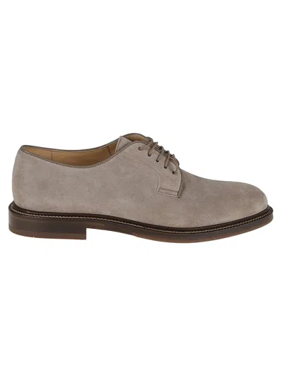 Brunello Cucinelli Classic Suede Derby Shoes In Neutrals