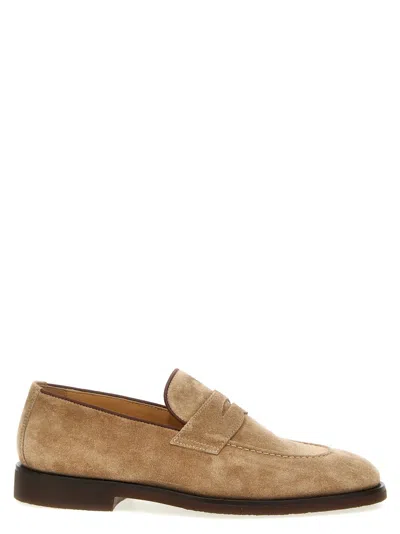 Brunello Cucinelli Classic Suede Loafers With Rubber Sole In Neutral