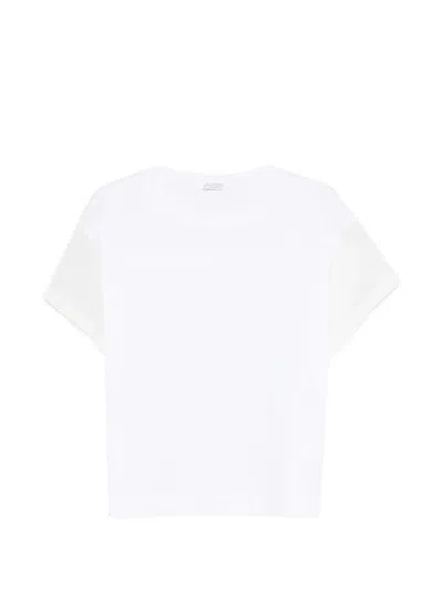 Brunello Cucinelli Cotton Top Round Neck Short Sleeves Sheer In White