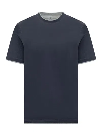 Brunello Cucinelli Classic T-shirt With Unique Detail In Blue