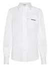 Brunello Cucinelli Classic White Shirt With Pointed Collar And Modern Mesh Detail In White