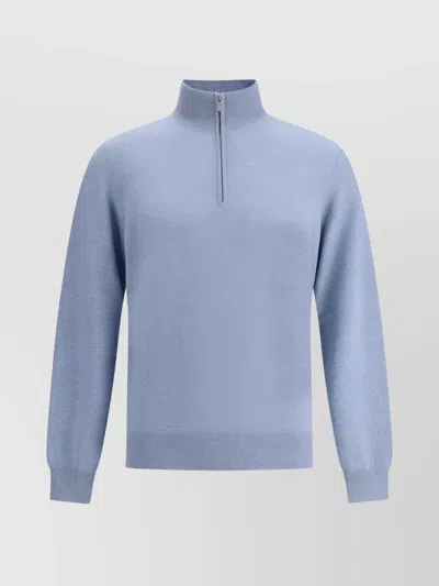 Brunello Cucinelli Classy High Collar Cashmere Sweater In Blue