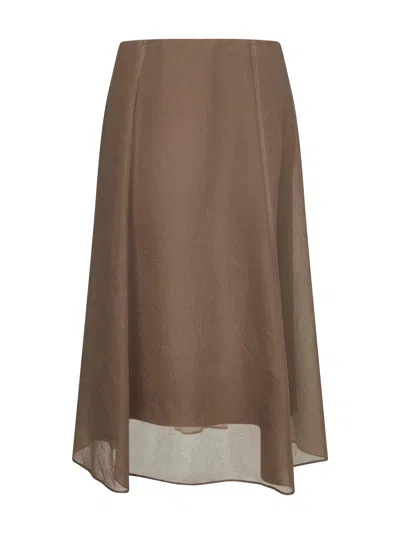 Brunello Cucinelli Clay Crispy Silk Circle Skirt In Multi