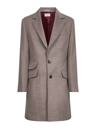 BRUNELLO CUCINELLI CLAY WOOL SINGLE-BREASTED COAT
