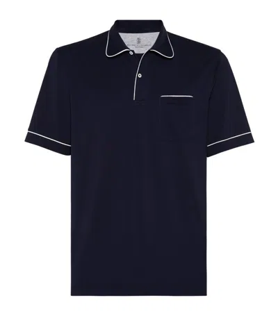 Brunello Cucinelli Club Collar Polo Shirt In Blue