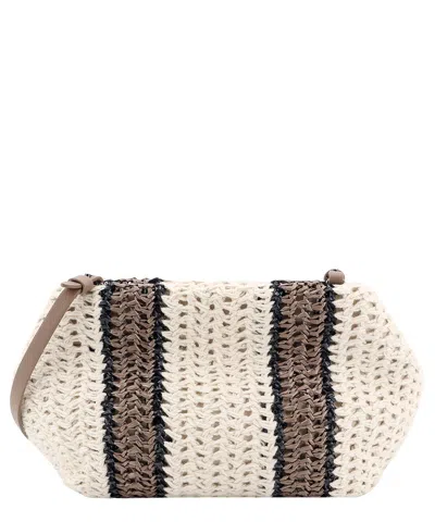 Brunello Cucinelli Striped Crochet Clutch Bag In Brown