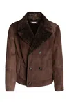 Brunello Cucinelli Double Breasted Coat Shearling Collar In Brown