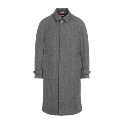 Brunello Cucinelli Herringbone Pattern Coat Buttoned Cuffs In Grey