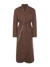 Brunello Cucinelli Waist Belted Long Length Textured Fabric Coat In Brown