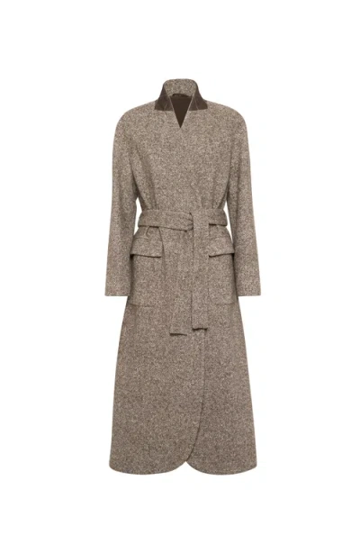 Brunello Cucinelli Coat With Monili In Brown