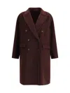 Brunello Cucinelli Double-breasted Coat With Peaked Lapels And Button Detailing In Burgundy