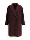 Brunello Cucinelli Double-breasted Coat With Peaked Lapels And Button Detailing In Burgundy