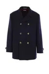 Brunello Cucinelli Double-breasted Wool Coat With Peak Lapels In Blue