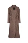 Brunello Cucinelli Waist Belted Long Length Textured Fabric Coat In Brown