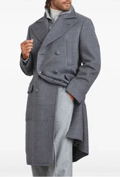 Brunello Cucinelli Double-breasted Long Coat In Grey