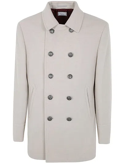 Brunello Cucinelli Coat With Double-breasted Design And Notched Lapels In White