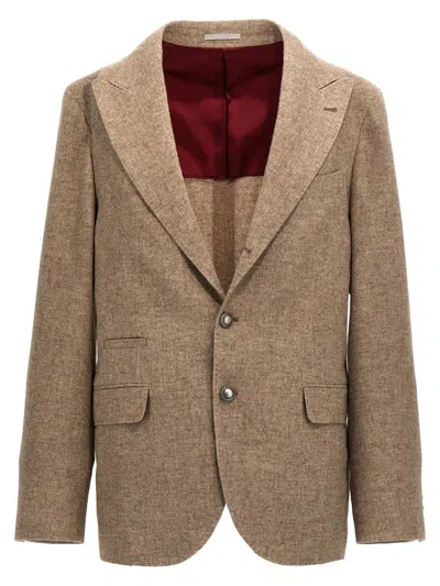 Brunello Cucinelli Single-breasted Blazer With Structured Shoulders In Beige