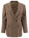 Brunello Cucinelli Brushed Techno Wool Chevron Blazer With Monili Jackets Brown In Brown