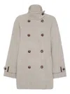 Brunello Cucinelli Double Worked Caban In Virgin Wool And Cashmere Cloth With Shiny Cuff Details Clo In Gray