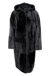 Brunello Cucinelli Reversible Coat In Soft Shearling With Hood In Black