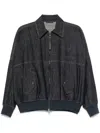 Brunello Cucinelli Denim-effect Twill Bomber Jacket With Shiny Zip In Blue