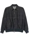 Brunello Cucinelli Denim-effect Twill Bomber Jacket With Shiny Zip In Blue