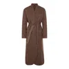 Brunello Cucinelli Waist Belted Long Length Textured Fabric Coat In Brown