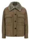 Brunello Cucinelli Quilted Coat With Plush Shearling Collar And Flap Pockets In Brown