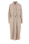 Brunello Cucinelli Long Jacket With Belted Waist And Pockets In Brown