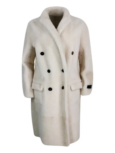 Brunello Cucinelli Reversible Shearling Coat In White