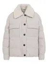 Brunello Cucinelli Shearling-collar Down Jacket In Gray