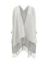 Brunello Cucinelli Cashmere Wool Blend Poncho Cape In White