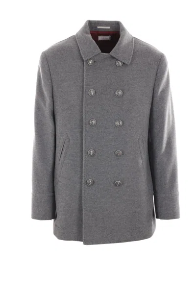 Brunello Cucinelli Felted Cashmere Peacoat In Grey