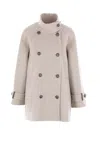 Brunello Cucinelli Double Worked Caban In Virgin Wool And Cashmere Cloth With Shiny Cuff Details Clo In Neutral