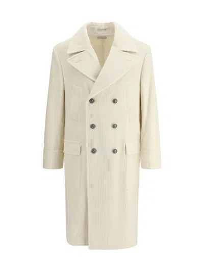 Brunello Cucinelli Men Ribbed Cashmere Coat In Neutral