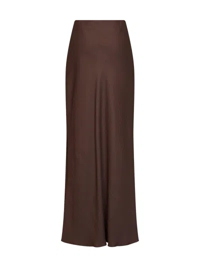Brunello Cucinelli Cocoa Viscose And Linen Twill Fluid Bias-cut Long Skirt In Brown