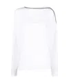Brunello Cucinelli Long-sleeve White Knit Top With Unique Shoulder Detail In White