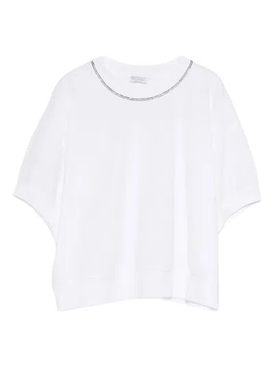 Brunello Cucinelli Collar-embellishment T-shirt In White