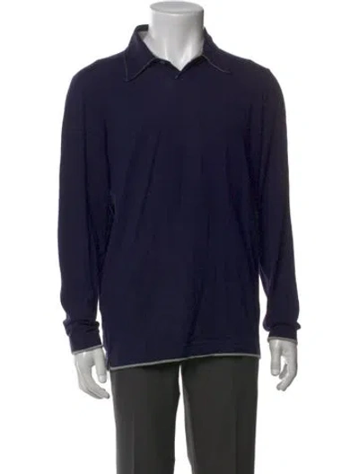 Pre-owned Brunello Cucinelli Collar Long Sleeve Polo Sweater In Blue