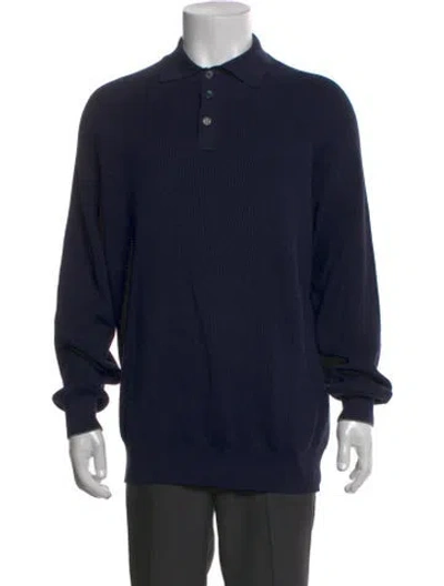 Pre-owned Brunello Cucinelli Collar Long Sleeve Polo Sweater In Blue