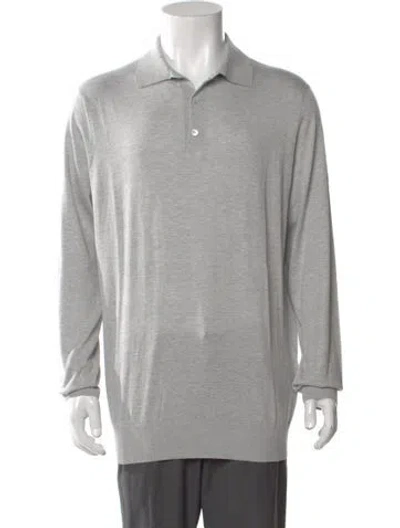 Pre-owned Brunello Cucinelli Collar Long Sleeve Polo Sweater W/ Tags In Gray