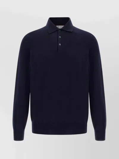 BRUNELLO CUCINELLI COLLARED CASHMERE POLO WITH RIBBED CUFFS