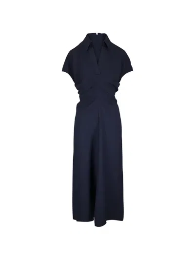 Brunello Cucinelli Collared Gathered Dress In Blue