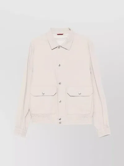Brunello Cucinelli Collared Jacket With Elasticated Cuffs And Hem In Neutral
