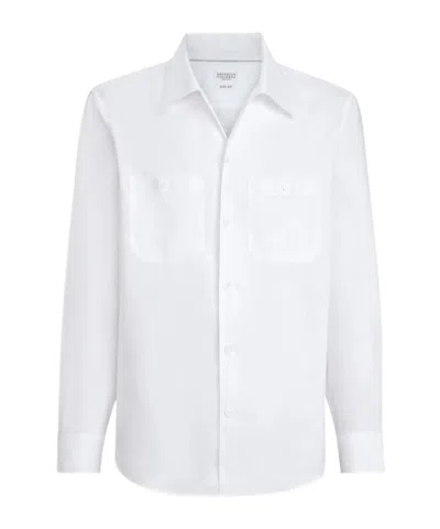Brunello Cucinelli Linen Easy Fit Shirt With Chest Pockets In White
