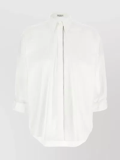 Brunello Cucinelli Collared Longline Shirt Hem In White