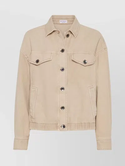 Brunello Cucinelli Collared Neck Jacket Buttoned Cuffs In Multicolor