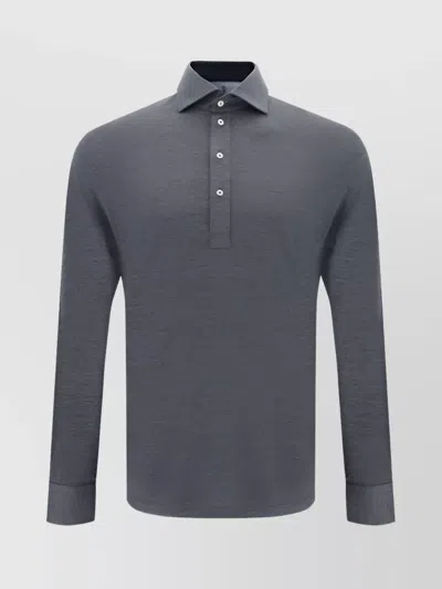 Brunello Cucinelli Collared Polo Shirt Sleeves Cuffed In Grigio Scuro